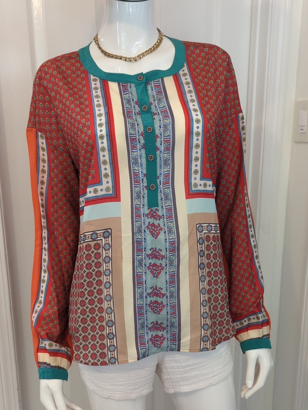 Clover Canyon Teal Coral Boho Tunic Top M